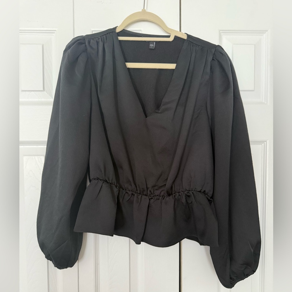 Express Black V-Neck Peplum Blouse